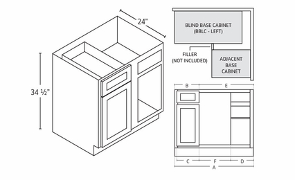 Homestead Oak Shaker BBLC39/42-36: Base Blind Corner Cabinet: RTA Kitchen Cabinet