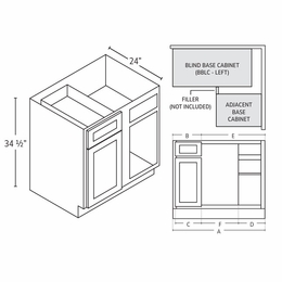 Homestead Oak Shaker BBLC39/42-36: Base Blind Corner Cabinet: RTA Kitchen Cabinet