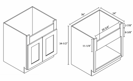 Homestead Oak Shaker FSB36B: Farm Sink Base Cabinet: RTA Kitchen Cabinet
