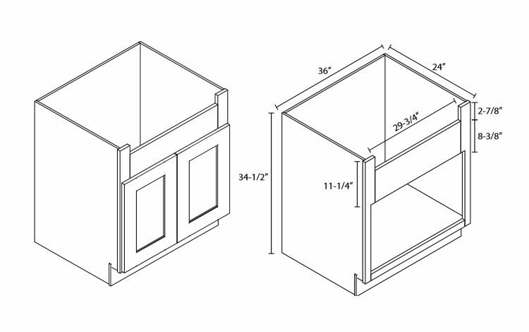Homestead Oak Shaker FSB36B: Farm Sink Base Cabinet: RTA Kitchen Cabinet