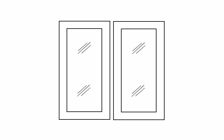 Homestead Oak Shaker W3030BGD: Glass Door Set - No Mullion: RTA Kitchen Cabinet