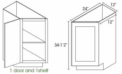 Ice White Shaker BTC12L: Left Base Transitional Cabinet: RTA Kitchen Cabinet