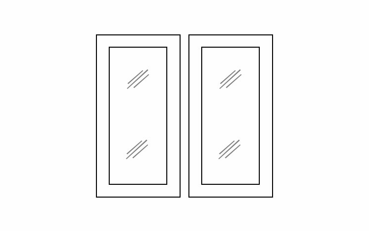 Ice White Shaker W2442BGD: Glass Door Set - No Mullion: RTA Kitchen Cabinet