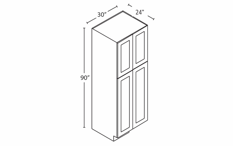Ice White Shaker WP3090B: 4 Door Pantry Cabinet: RTA Kitchen Cabinet