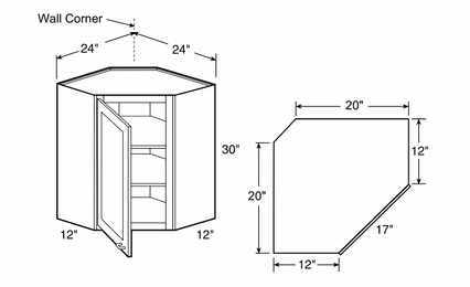 Ideal Express Painted Pebble Gray WA2430R: Corner Wall Angle Cabinet - Hinged Right: Assembled Kitchen Cabinets