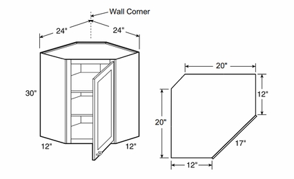 Ideal Express Painted Polar White WA2430L: Corner Wall Angle Cabinet - Hinged Left: Assembled Kitchen Cabinets
