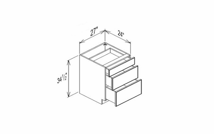 Innovation Imperial Blue DB27-3: Drawer Base Cabinet: RTA Kitchen Cabinet