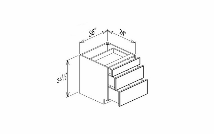 Innovation Imperial Blue DB36-3: Drawer Base Cabinet: RTA Kitchen Cabinet