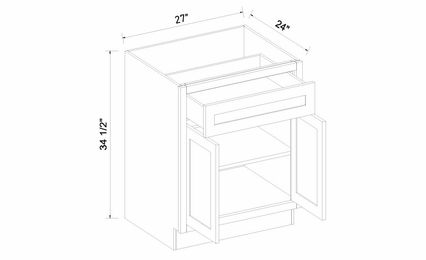 Inset White Shaker B27: Double Door Base Cabinet: RTA Kitchen Cabinets