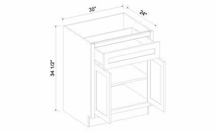 Inset White Shaker B30: Double Door Base Cabinet: RTA Kitchen Cabinets