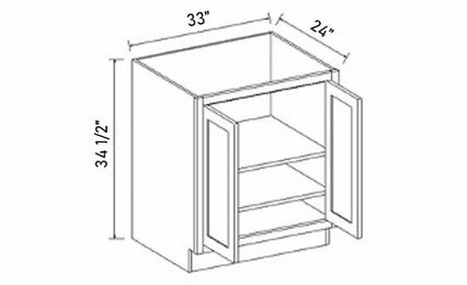 Inset White Shaker B33FH: Full Height Door Base Cabinet (Double Doors): RTA Kitchen Cabinets