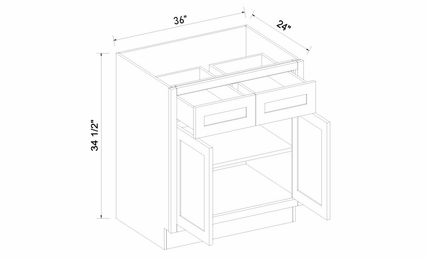 Inset White Shaker B36-DD: Double Door, Double Drawer Base Cabinet: Assembled Kitchen Cabinets