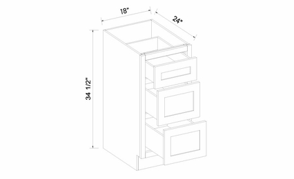 Inset White Shaker DB18-3: 3 Drawer Base Cabinet: Assembled Kitchen Cabinets