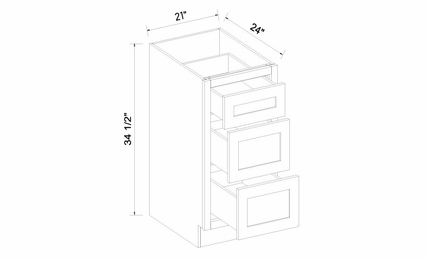Inset White Shaker DB21-3: 3 Drawer Base Cabinet: Assembled Kitchen Cabinets