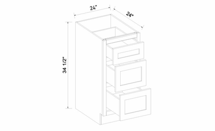 Inset White Shaker DB24-3: 3 Drawer Base Cabinet: Assembled Kitchen Cabinets