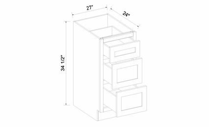 Inset White Shaker DB27-3: 3 Drawer Base Cabinet: Assembled Kitchen Cabinets