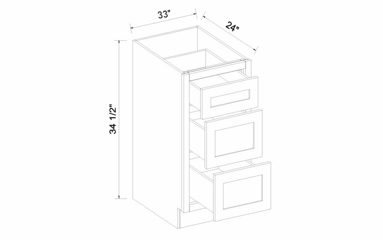 Inset White Shaker DB33-3: 3 Drawer Base Cabinet: Assembled Kitchen Cabinets