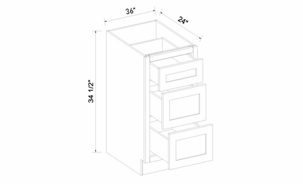 Inset White Shaker DB36-3: 3 Drawer Base Cabinet: Assembled Kitchen Cabinets