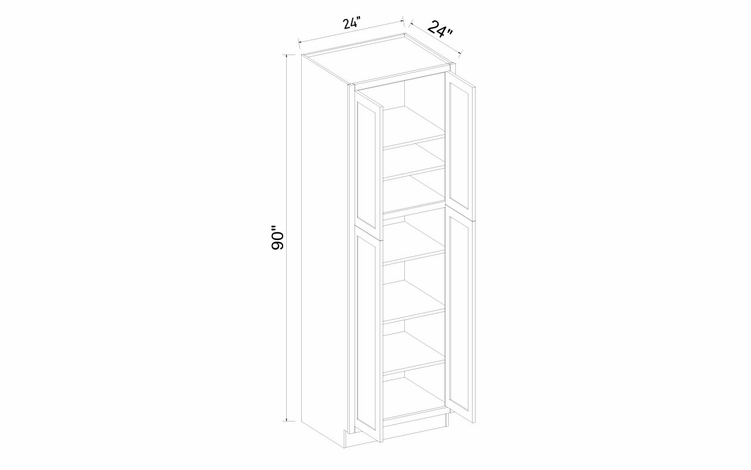 Inset White Shaker TP2490: 4 Door Tall Pantry Cabinet: RTA Kitchen Cabinets