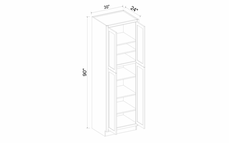 Inset White Shaker TP3090: 4 Door Tall Pantry Cabinet: RTA Kitchen Cabinets