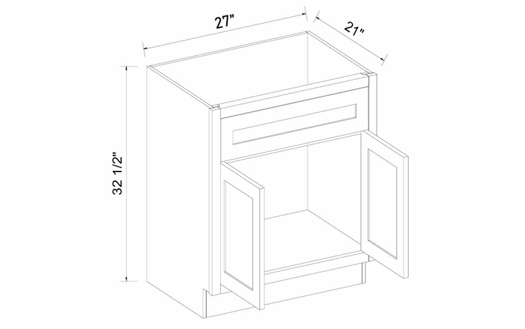 Inset White Shaker V2721: Double Door Vanity Base Cabinet: Assembled Kitchen Cabinets