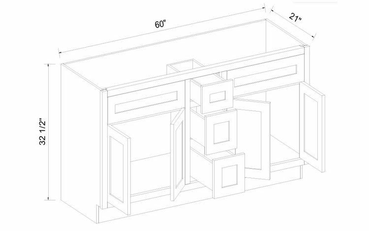 Inset White Shaker VCD6021: Center, Right & Left Side Drawer Vanity Cabinet: RTA Kitchen Cabinets