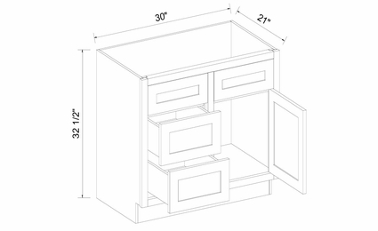 Inset White Shaker VSD3021L: Left Side Drawer Vanity Cabinet: RTA Kitchen Cabinets