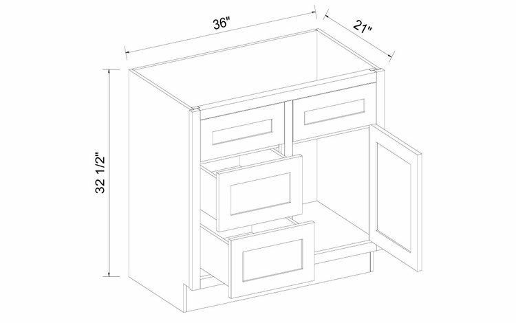 Inset White Shaker VSD3621L: Left Side Drawer Vanity Cabinet: Assembled Kitchen Cabinets