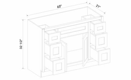 Inset White Shaker VSD6021: Right & Left Side Drawer Vanity Cabinet: RTA Kitchen Cabinets