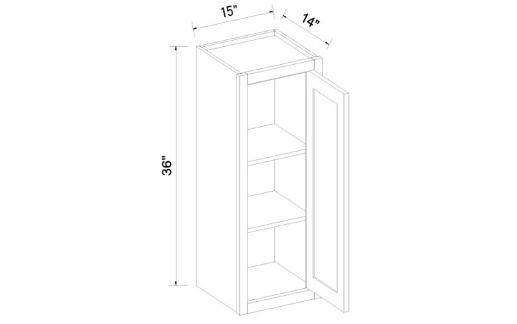 Inset White Shaker W1536: Single Door Wall Cabinet: Assembled Kitchen Cabinets