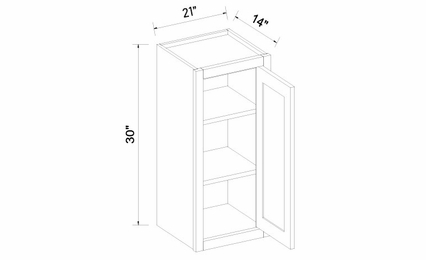 Inset White Shaker W2130: Single Door Wall Cabinet: RTA Kitchen Cabinets