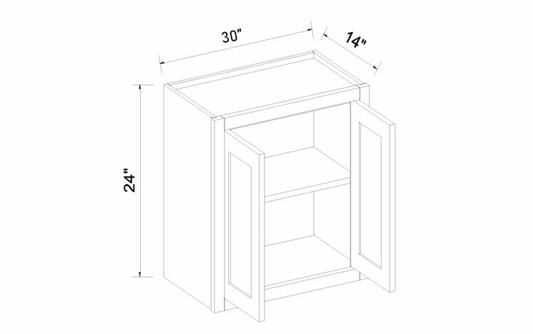 Inset White Shaker W3024: Double Door Wall Cabinet: RTA Kitchen Cabinets