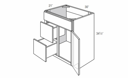 JSI Trenton Recessed V3021D-L: Left Drawer Bathroom Vanity Cabinet: RTA Kitchen Cabinets