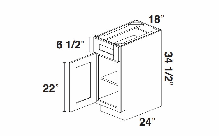Kabinet King Armor White Oak B18: Single Door Base Cabinet: Assembled Kitchen Cabinets