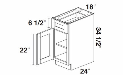 Kabinet King Armor White Oak B18: Single Door Base Cabinet: Assembled Kitchen Cabinets