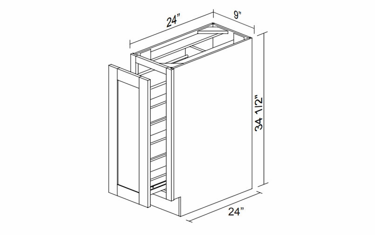 Kabinet King Armor White Oak BPP09: Base Pantry Pullout Cabinet: Assembled Kitchen Cabinets