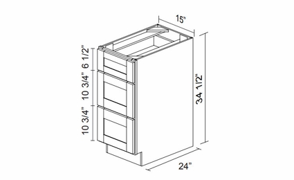 Kabinet King Armor White Oak DB15-3: Three Drawer Base Cabinet: Assembled Kitchen Cabinets