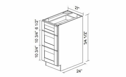Kabinet King Armor White Oak DB27-3: Three Drawer Base Cabinet: Assembled Kitchen Cabinets