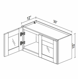 Kabinet King Armor White Oak GDW3015: Double Door Glass Wall Cabinet: Assembled Kitchen Cabinets