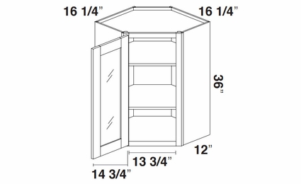 Kabinet King Armor White Oak GDWDC2436: Diagonal Corner Glass Wall Cabinet: Assembled Kitchen Cabinets