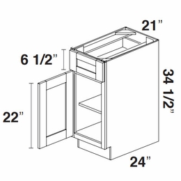 Kabinet King Gallant White B21: Single Door Base Cabinet: Assembled Kitchen Cabinets