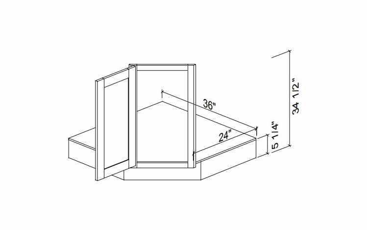 Kabinet King Gallant White CSB36: Corner Sink Base Front & Floor: Assembled Kitchen Cabinets