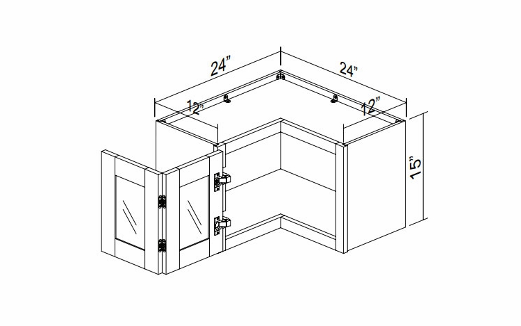 Kabinet King Gallant White GDWCOR2415: Pie Cut Corner Glass Wall Cabinet: Assembled Kitchen Cabinets