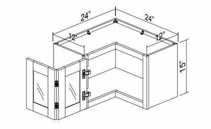 Kabinet King Gallant White GDWCOR2415: Pie Cut Corner Glass Wall Cabinet: Assembled Kitchen Cabinets