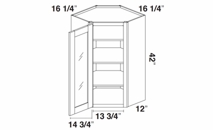 Kabinet King Gallant White GDWDC2442: Diagonal Corner Glass Wall Cabinet: Assembled Kitchen Cabinets