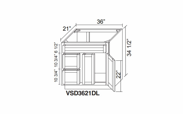 Kabinet King Gallant White VSD3621DL: Vanity Sink Base Cabinet with Two Drawers: Assembled Kitchen Cabinets