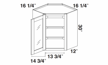 Kabinet King Imperial White GDWDC2430: Diagonal Corner Glass Wall Cabinet: Assembled Kitchen Cabinets