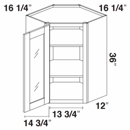 Kabinet King Imperial White GDWDC2436: Diagonal Corner Glass Wall Cabinet: Assembled Kitchen Cabinets