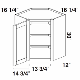Kabinet King Imperial White WDC2430: Diagonal Corner Wall Cabinet: Assembled Kitchen Cabinets