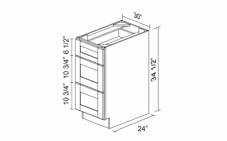 Kabinet King Monarch Grey DB30-3: Three Drawer Base Cabinet: Assembled Kitchen Cabinets
